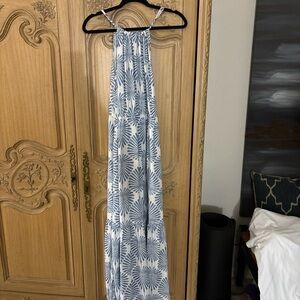 Joie Blue and White Leaf Print Maxi Dress